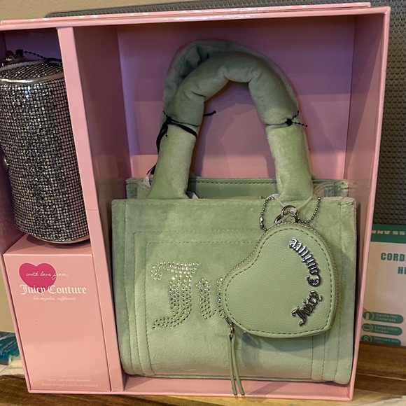 Juicy Couture Handbags - Juicy Couture Mint Green Tote with Heart Pouch